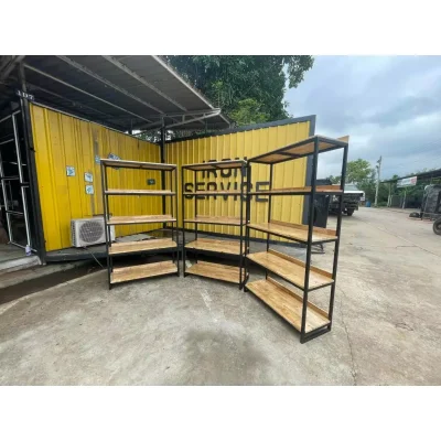 ชั้นวางของ 5 ชั้น  พื้นไม้ เฟอร์นิเจอร์ โครงเหล็กกันสนิม