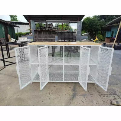 ชั้นวางของ 4 บานพับ ท็อปไม้ โครงเหล็กใช้เป็นเหล็กกันสนิม