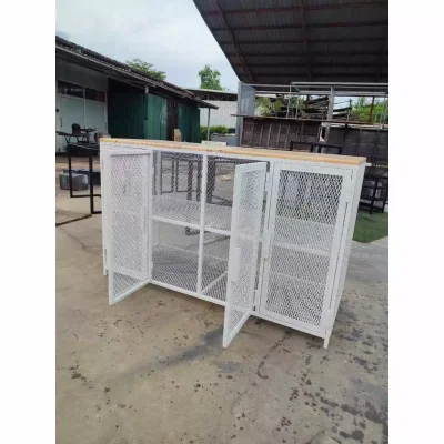 ชั้นวางของ 4 บานพับ ท็อปไม้ โครงเหล็กใช้เป็นเหล็กกันสนิม