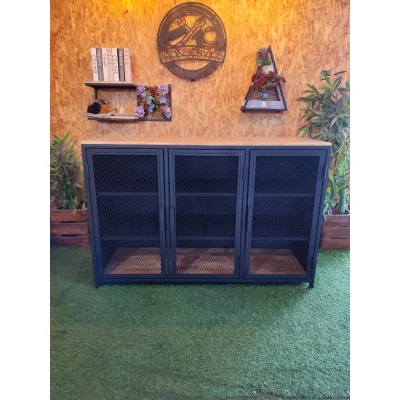 ตู้เก็บของ 4 ชั้น มีบานพับเปิด-ปิด 3 บาน ท็อปไม้