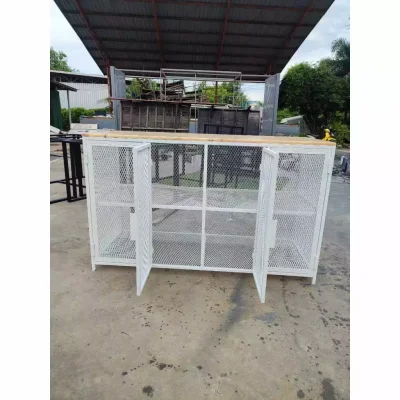 ชั้นวางของ 4 บานพับ ท็อปไม้ โครงเหล็กใช้เป็นเหล็กกันสนิม