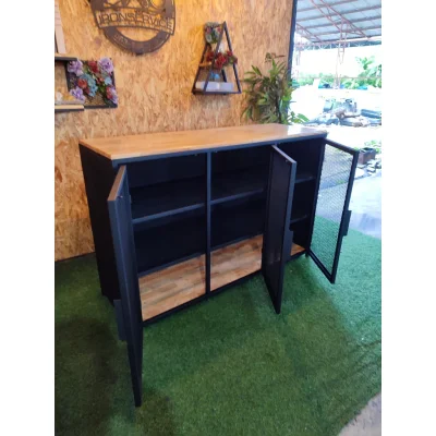 ตู้เก็บของ 4 ชั้น มีบานพับเปิด-ปิด 3 บาน ท็อปไม้