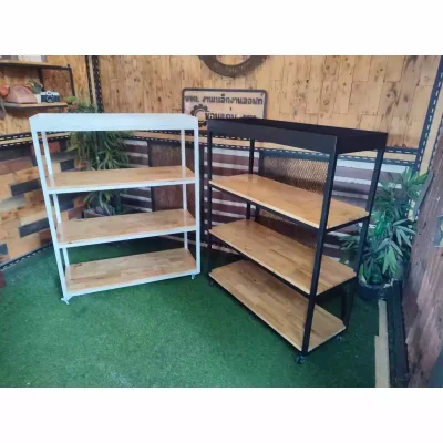 ชั้นวางของ 4 ชั้น มีล้อ พื้นไม้  โครงเหล็กกันสนิม ชั้นวางของ 4 ชั้น มีล้อ พื้นไม้  โครงเหล็กกันสนิม