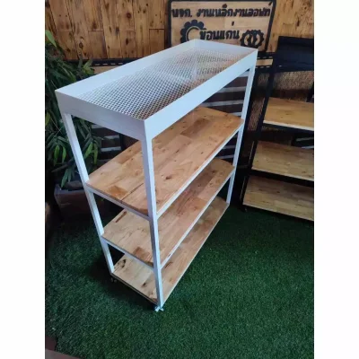 ชั้นวางของ 4 ชั้น มีล้อ พื้นไม้  โครงเหล็กกันสนิม ชั้นวางของ 4 ชั้น มีล้อ พื้นไม้  โครงเหล็กกันสนิม