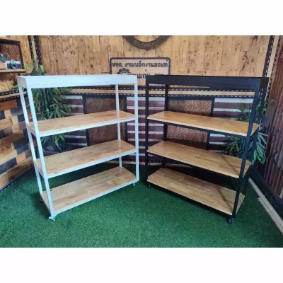 ชั้นวางของ 4 ชั้น มีล้อ พื้นไม้  โครงเหล็กกันสนิม ชั้นวางของ 4 ชั้น มีล้อ พื้นไม้  โครงเหล็กกันสนิม