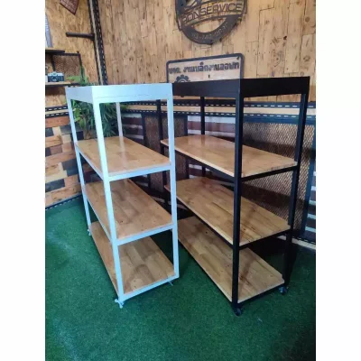 ชั้นวางของ 4 ชั้น มีล้อ พื้นไม้  โครงเหล็กกันสนิม ชั้นวางของ 4 ชั้น มีล้อ พื้นไม้  โครงเหล็กกันสนิม