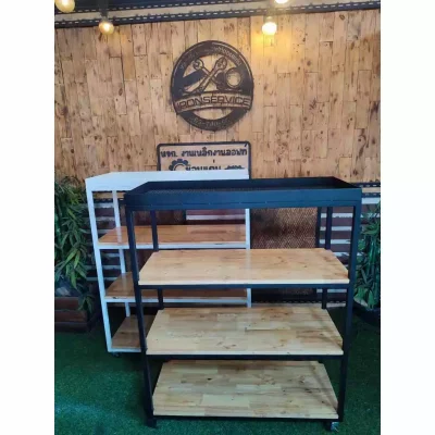 ชั้นวางของ 4 ชั้น มีล้อ พื้นไม้  โครงเหล็กกันสนิม ชั้นวางของ 4 ชั้น มีล้อ พื้นไม้  โครงเหล็กกันสนิม