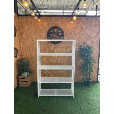 ชั้นวางของ 5 ชั้น ท็อปไม้ พื้นตะแกรงเหล็ก