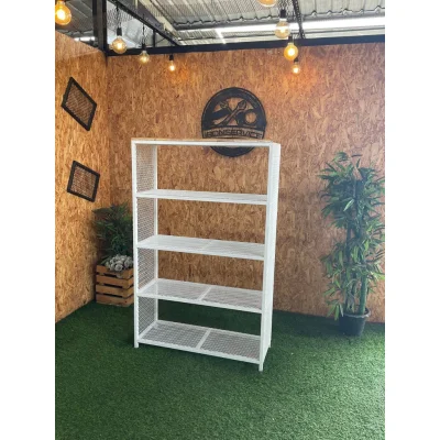 ชั้นวางของ 5 ชั้น ท็อปไม้ พื้นตะแกรงเหล็ก