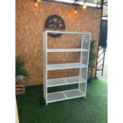 ชั้นวางของ 5 ชั้น ท็อปไม้ พื้นตะแกรงเหล็ก