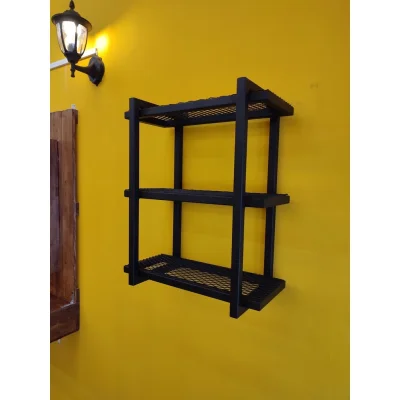 ชั้นติดผนัง3ชั้นตกแต่งตะแกรงและไม้ ชั้นติดผนัง3ชั้นตกแต่งตะแกรงและไม้