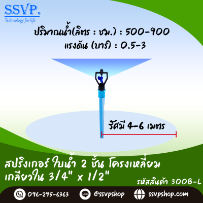 สปริงเกอร์ใบน้ำ 2 ชั้น โครงเหลี่ยม  เกลียวใน 1/2"-3/4" รหัสสินค้า 300B-L บรรจุ 10 ตัว