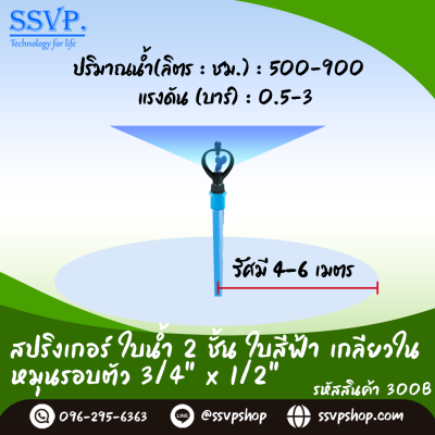 สปริงเกอร์ใบน้ำ 2 ชั้น ใบสีฟ้า หมุนรอบตัว  เกลียวในขนาด 1/2"-3/4" รหัสสินค้า 300BR บรรจุ 10 ตัว