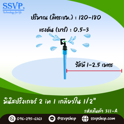 มินิสปริงเกอร์ใบ A เกลียวใน ขนาด 1/2" รุ่นกันแมลง รหัสสินค้า 311-A บรรจุ 10 ตัว