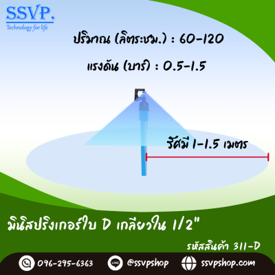 มินิสปริงเกอร์ใบ D เกลียวในขนาด 1/2" รุ่นน้ำละเอียด รหัสสินค้า 311-D บรรจุ 10 ตัว