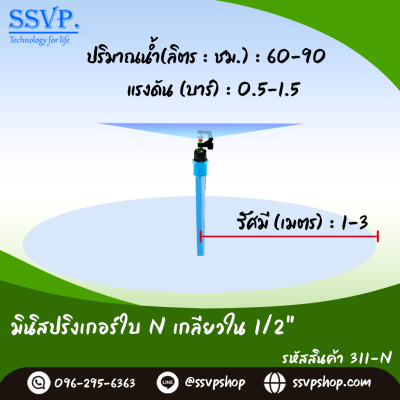 มินิสปริงเกอร์ใบ NUNI เกลียวใน ขนาด 1/2" รุ่นน้ำละเอียด รหัสสินค้า 311-N บรรจุ 10 ตัว