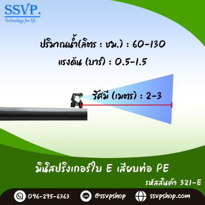 มินิสปริงเกอร์ใบ E เสียบท่อ PE รุ่นหัวปะทะ 180 องศา รหัสสินค้า 321-E บรรจุ 10 ตัว