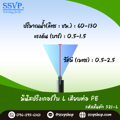 มินิสปริงเกอร์ใบ L เสียบท่อ PE รุ่นหัวปะทะ มุมแหลม รหัสสินค้า 321-L บรรจุ 10 ตัว