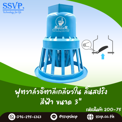 ฟุตวาล์วอิตาลีเกลียวในลิ้นสปริง สีฟ้า ขนาด 3 นิ้ว