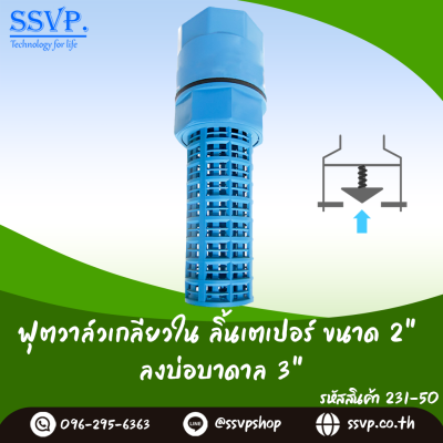 ฟุตวาล์วลงบ่อบาดาล ลิ้นเตเปอร์ ขนาด 2 นิ้ว ลงบ่อบาดาล 3 นิ้ว