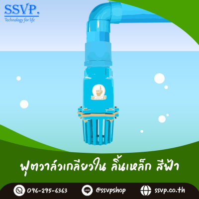 ฟุตวาล์วลิ้นเหล็กเกลียวใน ขนาด 3 นิ้ว สีฟ้า 5 หู(+1)