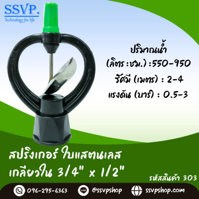 สปริงเกลอร์ใบ สแตนเลส เกลียวในขนาด 3/4 x 1/2 นิ้ว แพ็ค 5 ชิ้น