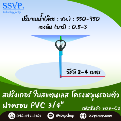 สปริงเกอร์ใบสแตนเลส โครงหมุนรอบตัว ฝาครอบ PVC ขนาด 3/4 นิ้ว บรรจุ 5 ตัว