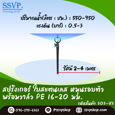 สปริงเกอร์ใบสแตนเลส โครงหมุนรอบตัว พร้อมวาล์ว PE ขนาด 16-20 มม. บรรจุ 5 ตัว
