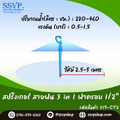สปริงเกลอร์สายฝน PVC (3in1) ขนาด 1/2 นิ้ว (แพ็ก 5 ชิ้น)