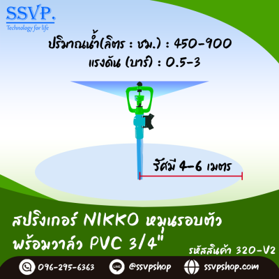สปริงเกอร์ใบ NIKKO โครงหมุนรอบตัว พร้อมวาล์ว PVC 1/2 นิ้ว แพ็ค 5 ตัว