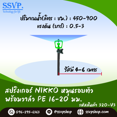 สปริงเกอร์ใบ NIKKO โครงหมุนรอบตัว พร้อมวาล์ว PE 16-20 มม. แพ็ค 5 ตัว