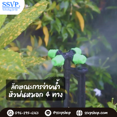 หัวพ่นหมอก 4 ทาง เสียบท่อ PE รุ่นเปิด-ปิดน้ำ ขนาด 5/7 มม. แพ็ค 10 ตัว