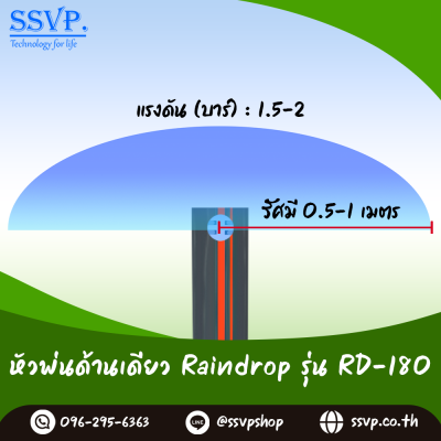 หัวฉีดสเปรย์ด้านเดียว 180 องศา Raindrop รุ่น RD-180G อัตราการจ่ายน้ำ 70 ลิตร/ชม. บรรจุ 100 ตัว