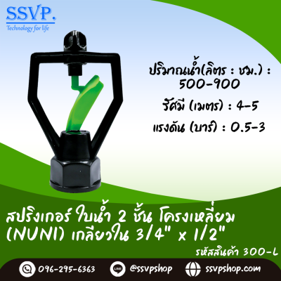 สปริงเกลอร์ใบน้ำ 2ชั้นโครงเหลี่ยมเกลียว 3/4^x1/2^ รหัสสินค้า 300-L บรรจุ 10 ตัว