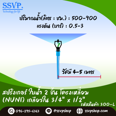 สปริงเกลอร์ใบน้ำ 2ชั้นโครงเหลี่ยมเกลียว 3/4^x1/2^ รหัสสินค้า 300-L บรรจุ 10 ตัว