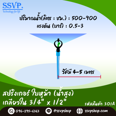 สปริงเกอร์ใบหูม้า (น้ำสูง) เกลียวในขนาด 3/4" x 1/2^ รหัสสินค้า 301A บรรจุ 10 ตัว