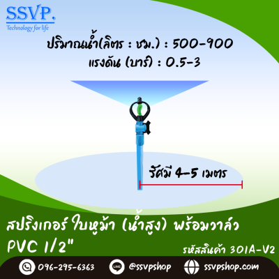 สปริงเกอร์ใบหูม้า (น้ำสูง) พร้อมวาล์วสวมท่อ ขนาด 3/4^ รหัสสินค้า 301A-V2 บรรจุ 10 ตัว