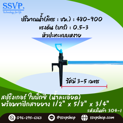 สปริงเกอร์ใบทูเวย์ (น้ำไกล) พร้อมขนปักสายยาง ขนาด 1/2" * 5/8" * 3/4" รหัสสินค้า 302-1 บรรจุ 10 ตัว