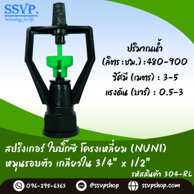สปริงเกอร์ ใบบิ๊กซี โครงเหลี่ยม (NUNI) โครงหมุนรอบตัว เกลียวใน 3/4" x 1/2" รหัสสินค้า 304-RL บรรจุ 10 ตัว