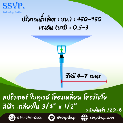 สปริงเกอร์ใบทูเวย์ โครงเหลี่ยม โครงไชโย สีฟ้า เกลียวใน ขนาด 3/4" x 1/2" รหัสสินค้า 302-B