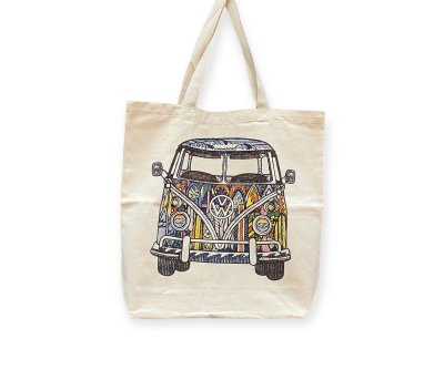 Summer Hippie Bag VW Van Motif Cotton Beach Thailand No Time