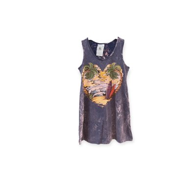 Women Dress Heart Beach Palms Summer No Time Cotton Thailand M