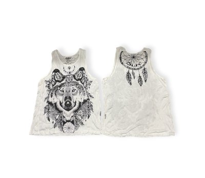 Wolf Animal Motif Tank Top Men Nature Yoga Cotton M Sure Thailand