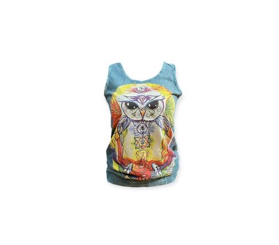 Tank Top Women Owl Motif Nature Yoga Cotton No Time S