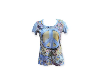 T Shirt Women Peace Freedom Hippie Yoga Cotton Mirror M