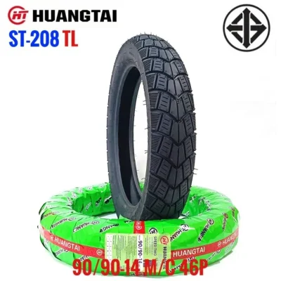 HUANGTAI ยางนอก ST-208 TL ไม่ต้องใช้ยางใน ขนาด 90/90-14 M/C 46P (ราคา 1 เส้น) - สินค้าสต็อกพร้อมส่ง