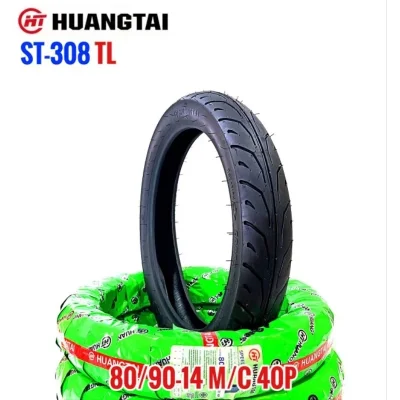 HUANGTAI ยางนอก ST-308 TL ไม่ต้องใช้ยางใน ขนาด 80/90-14 M/C 40P (ราคา 1 เส้น) - สต๊อกพร้อมส่ง