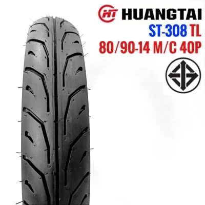 HUANGTAI ยางนอก ST-308 TL ไม่ต้องใช้ยางใน ขนาด 80/90-14 M/C 40P (ราคา 1 เส้น) - สต๊อกพร้อมส่ง