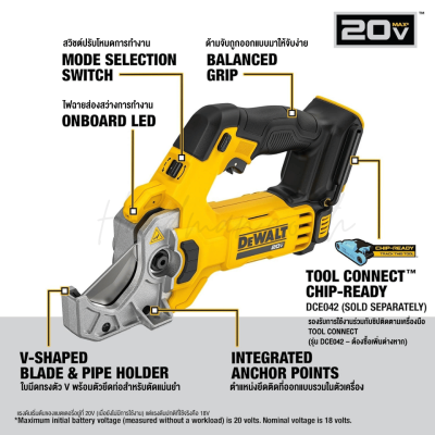 เครื่องตัดท่อพลาสติกไร้สาย 20V DEWALT รุ่น DCE180B (เครื่องเปล่า)