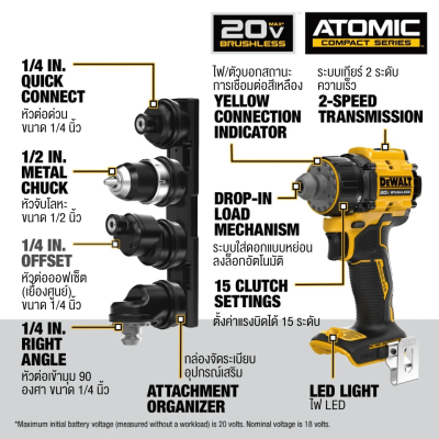 สว่านไขควงไร้สายแบบหลายหัว 5-in-1 DEWALT รุ่น DCD803B (เครื่องเปล่า)